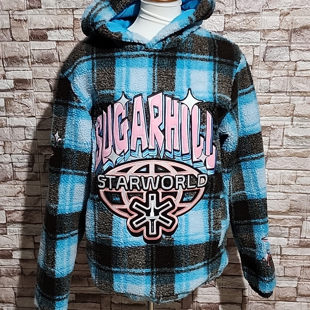 SUGARHILL Blue Plaid Hoodie Pullover Jacket